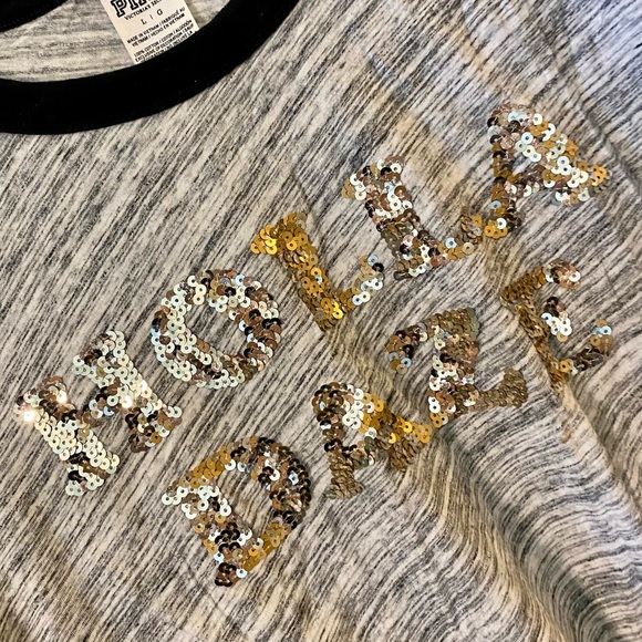 NWOT! PINK Victoria's Secret Holla Daze Sequin Embellished Ringer Tee - Picture 10 of 14